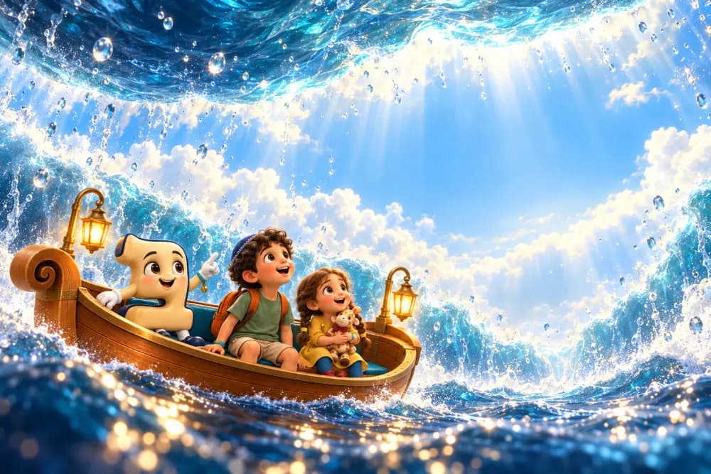 Le bateau du dark ride sous les eaux d’en haut, au deuxième jour de la Création