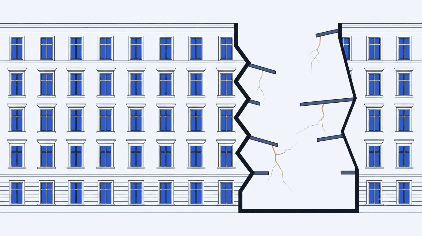 Une façade parfaitement ordonnée dont la coupe révèle un intérieur vide et fissuré.