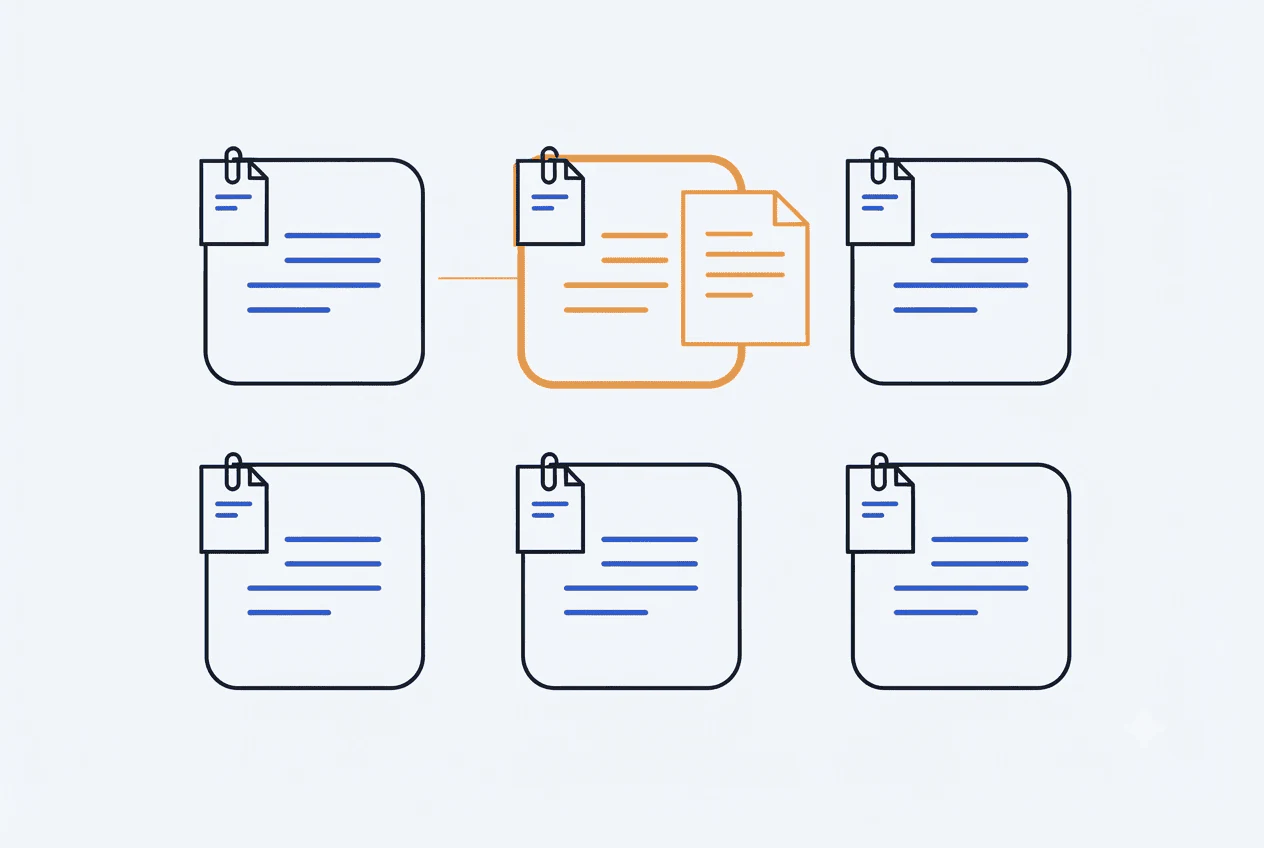 Six modules, chacun avec son propre document de brief attaché ; un seul est ouvert, celui dont l'agent a besoin.